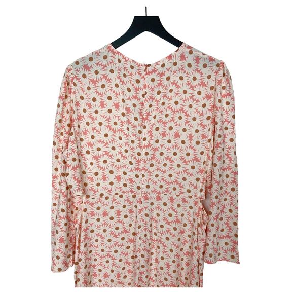 MNG Midi Dress Cut Out Daisy Floral Print Long Sleeve Pink White Womens Size XXL - Picture 8 of 16
